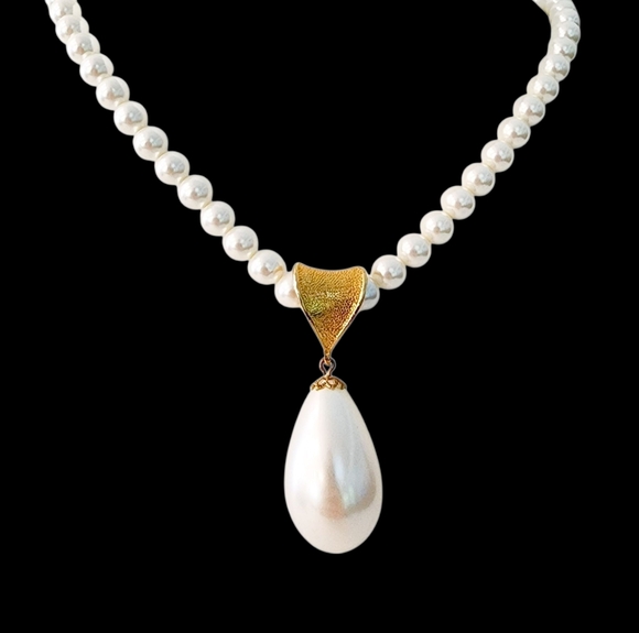 Vintage Sarah Coventry pearl necklace with pearl pendant teardrop gold - Picture 5 of 16